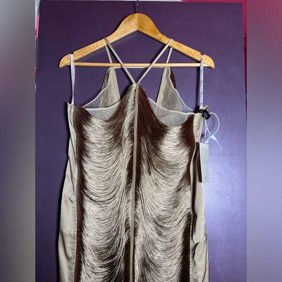 Halterneck Fringe Mini Dress In Olive — XL - Picture 6 of 11